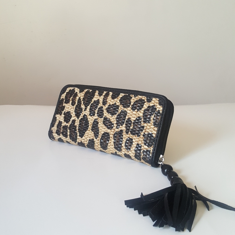 Straw Leopard Print Wallet